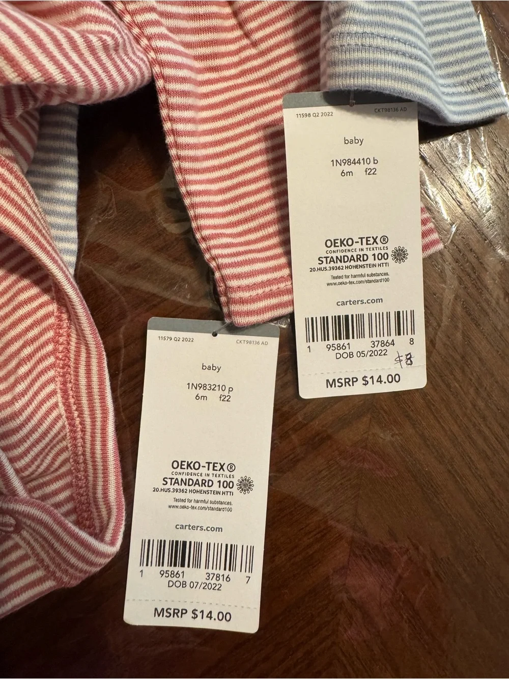 Carter's Blue & Pink Striped Long-Sleeve Baby One-Pieces with Heart and Kitty